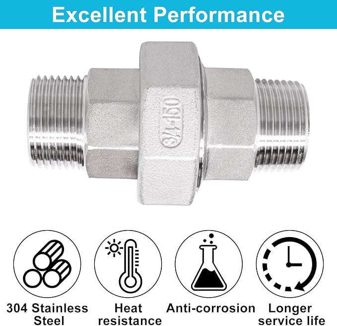 2PCS Cast Pipe Fittings Union, 3/4" NPT Male x 3/4" NPT Male 304 Stainless - Image 3