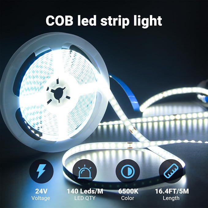 DAYBETTER COB LED Strip Light Daylight White, 32.8 ft Dimmable 6500K Super - Image 4