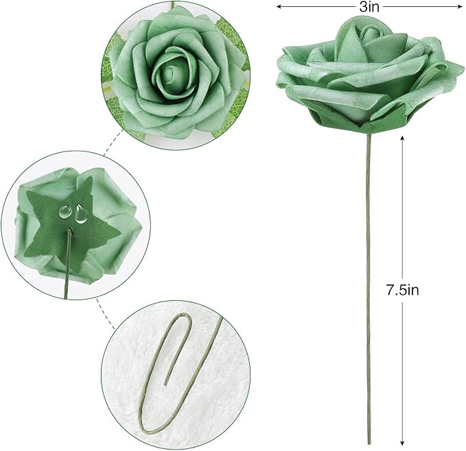 AmyHomie Forest Shades Rose 25pcs Real Looking Artificial Flowers w/Stem | - Image 6