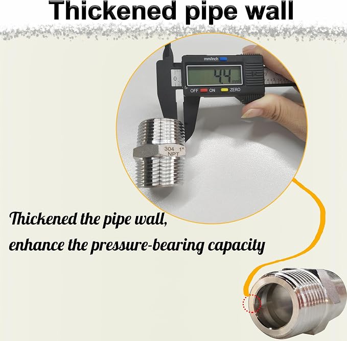 1" Male Hex Nipple Pipe Fittings, 304 Stainless Steel 1 inch NPT Threaded Pipe - Image 2