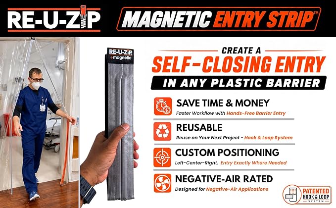 RE-U-ZIP Self-Closing Magnetic Dust Barrier Entry Strip, Hands-Free Zipper - Image 2