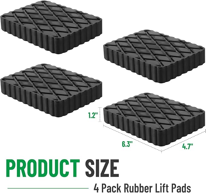 Solid Rubber Auto Lift Pads, 6-1/3" x 4-3/4" x 1" | 4 Pack Anti-Skid Lift Block - Image 7