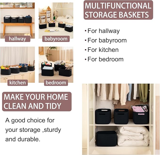 OIAHOMY 4 Pack Storage Baskets for Organizing 15L Cube Storage Bins Black | - Image 6