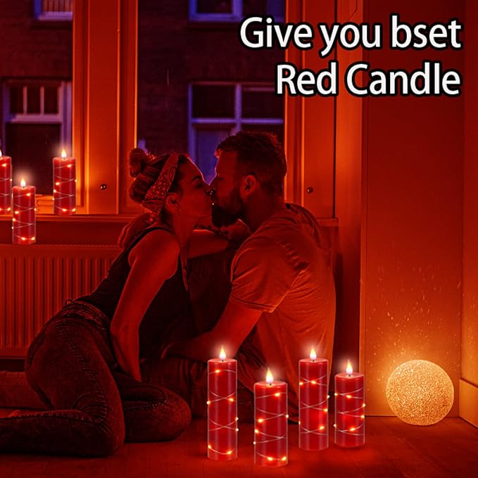 Red Flameless Candle with Remote Control LED Candle with String Lights Battery - Image 3