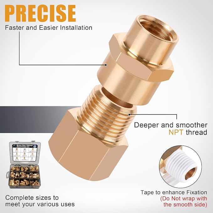 106PCS Brass Pipe Fittings Assortment Kit, 1/8" 1/4" 3/8" 1/2" NPT | Extension - Image 4