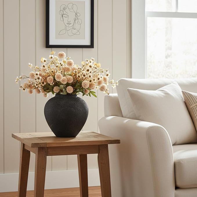Black Large Round Vase Pottery Look - Image 8