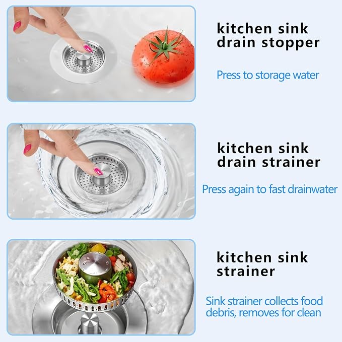 Sink Drain Strainer 3 in 1, 304 Stainless Steel Pop Up Kitchen Sink Stopper - Image 5