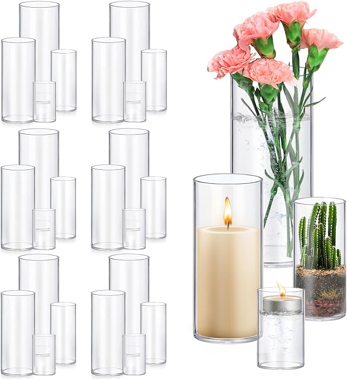 24 Pack Glass Cylinder Vases 4, 10 Inch Tall Clear Flower Vase Hurricane by Homjoy
