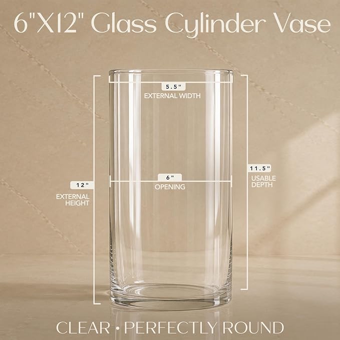 Royal Imports Glass Cylinder Flower Vase 12" Tall, Floating & Votive Candle - Image 2