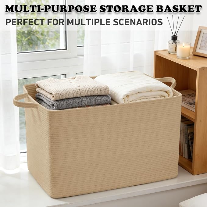 96L Woven Laundry Basket with Handles, Extra Blanket Basket, Jute | 24"×16"×15" - Image 6