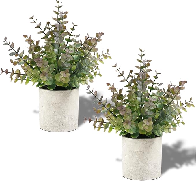 Coferset 2 Pack Small Fake Plants Eucalyptus Potted by Coferset
