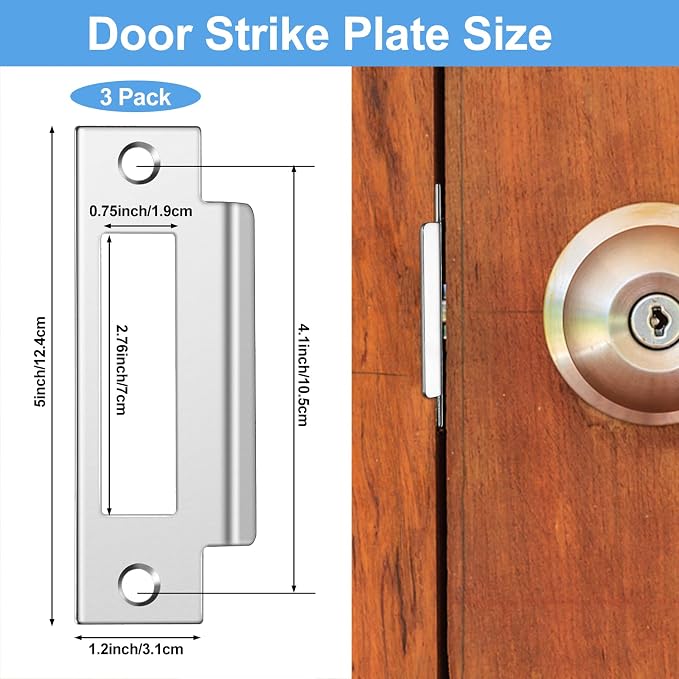 3Pcs 4-7/8" Zinc Plated Strike Plate Universal Door Strike Plate Replacement - Image 2