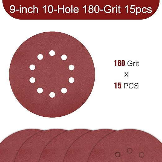 9 Inch 10 Holes Sanding Disc 180 Grit Drywall Sandpaper 15pcs - Image 2