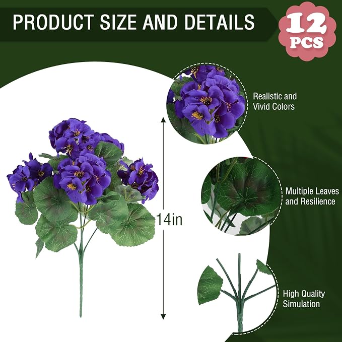 Hananona 12 Pcs Artificial Geranium Flowers - Image 3
