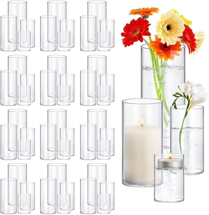 48 Pack Thick Glass Cylinder Vases 4, 12 Inch Tall Clear Flower Vase Hurricane by Homjoy