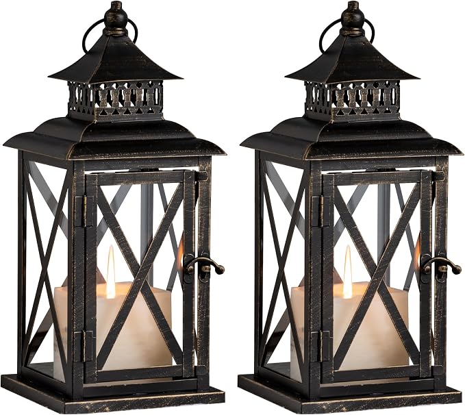 Lantern Decorative Indoor & Outdoor, 2 Pack Large Hanging Candle Lanterns Home by DECORKEY