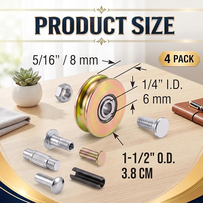Therwen 4 Pcs 1-1/2 Inch Sliding Door Rollers Patio Roller Kit Sliding Wheels - Image 2