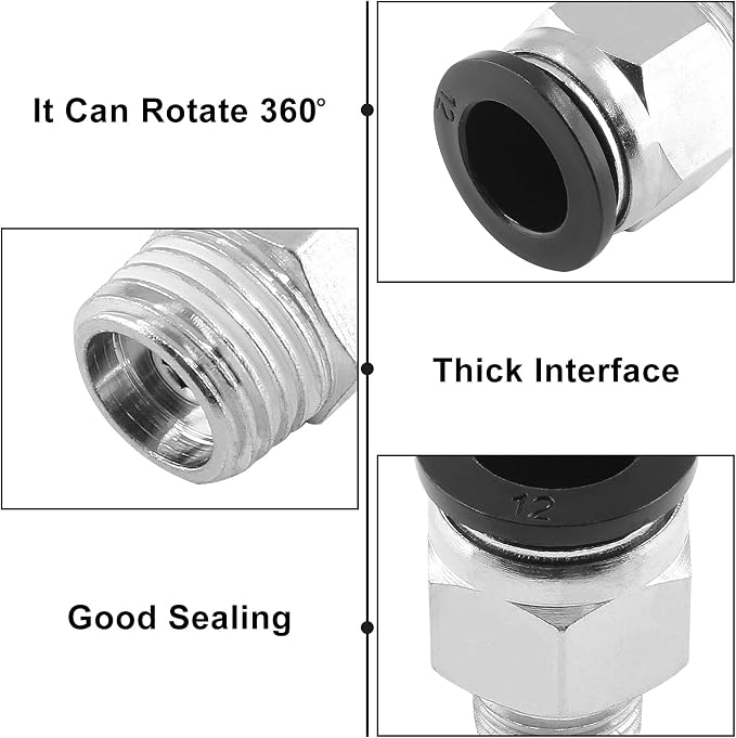 5Pcs 12mm Push Connect 1/4 NPT Male Straight Pneumatic Fitting | Pure Copper - Image 3