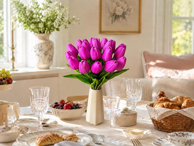 Mandy's 20pcs Artificial Lavender Tulips | 13.5 Inch Lifelike PU Tulips Faux - Image 8