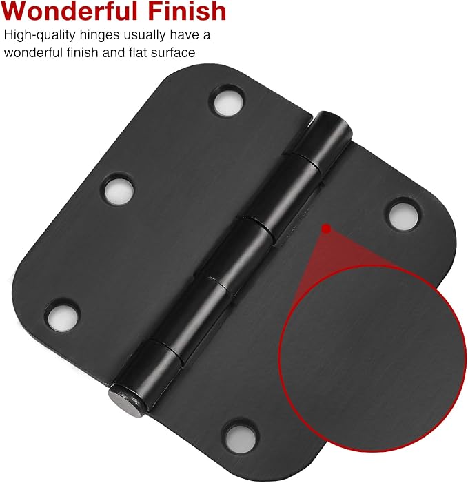 6 Pack Matte Black Interior Door Hinges 3.5" Rounded 5/8" Radius Corners | - Image 2