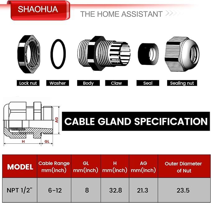30PCS 1/2" NPT Cable Gland, IP68 Waterproof Adjustable Strain Relief Cord - Image 4