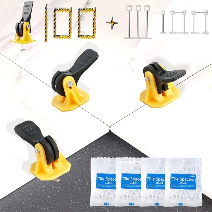 Tile Leveling System Kit Reusable 100pcs Tile Leveler+400pcs 1/8'' Cross-Shaped by FACITE