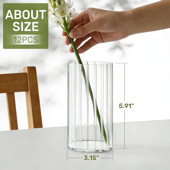 12pcs Stripe Glass Cylinder Vases - Image 3