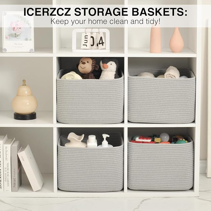 ICERZCZ Storage Baskets for Organizing & Shelves, Woven Cotton Rope - Image 6