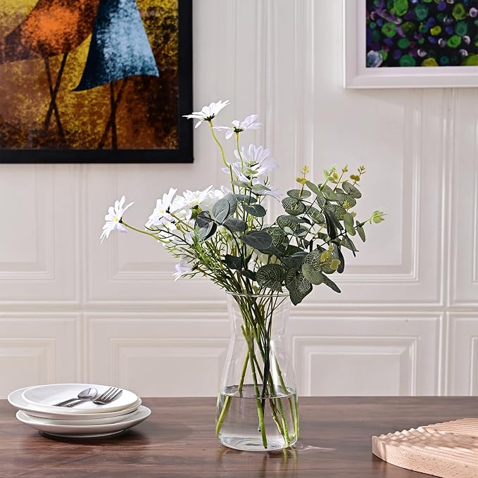 8 Inch Clear Glass Vase for Flowers, Modern Boho Table Decor | Farmhouse Vases - Image 7
