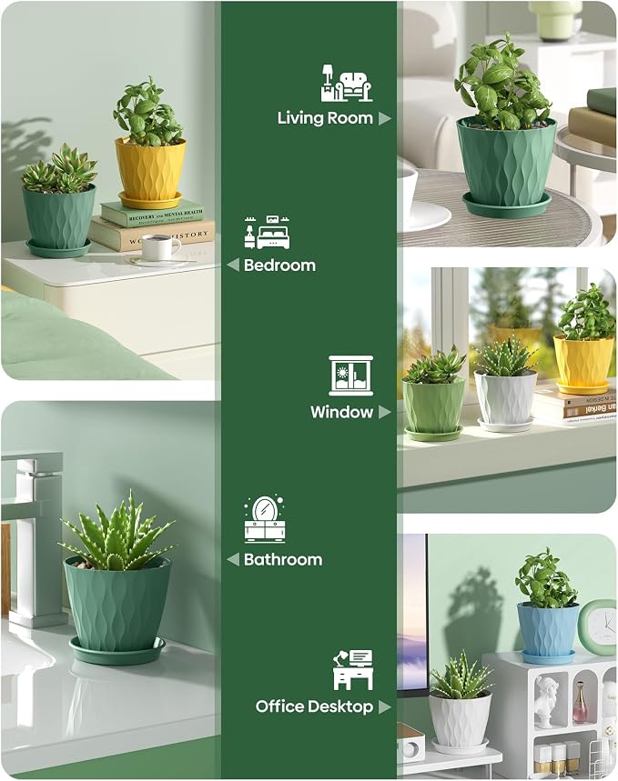 6 Pack Plant Pots with Drainage Holes, 4 Inch Plastic Indoor Flower Pots - Image 6