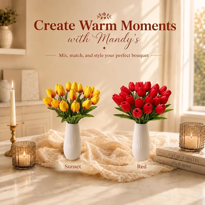 Mandy's 20pcs Artificial Sunset Tulips | 13.5 Inch Lifelike PU Tulips Faux - Image 9