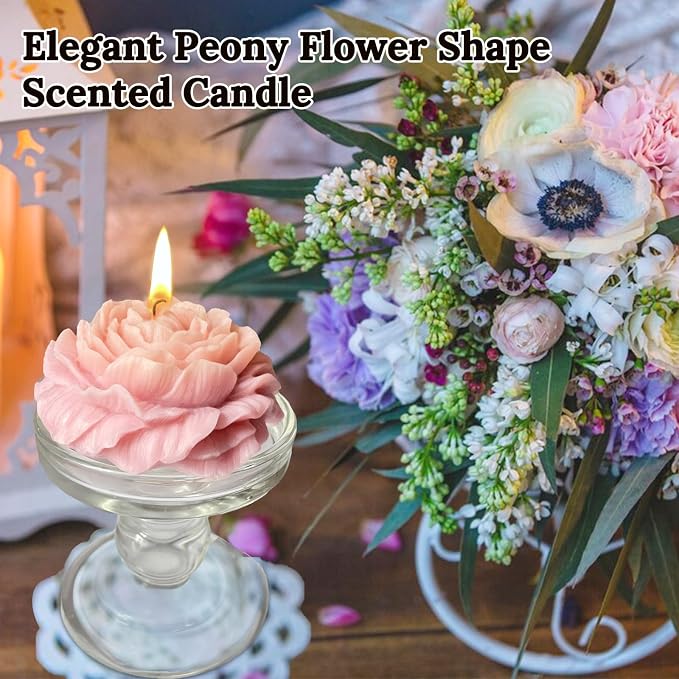 Purple-Pink Peony Flower Shape Candles - Image 2