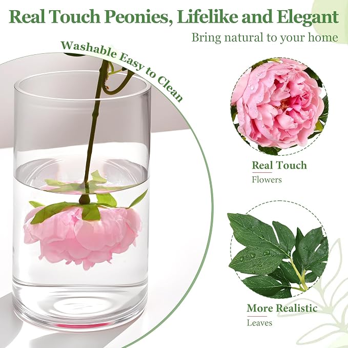 5PCS 22in Peonies Artificial Flowers, Real Touch Latex Fake Peonies | Lifelike - Image 3