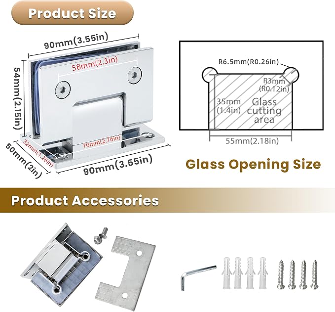 Alise Glass Shower Door Hinge, 90° Hinge - Image 2