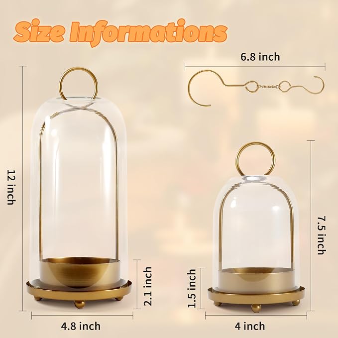 Hurricane Glass Candle Holders, Large & Medium Brass Lanterns Hurricane - Image 3