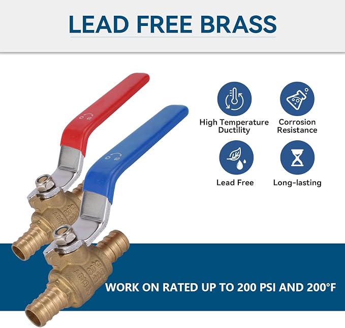 2-Pack GUOFIS 3/4-Inch PEX Crimp Full Port Ball Valve | 1/4 Turn Hot and Cold - Image 3