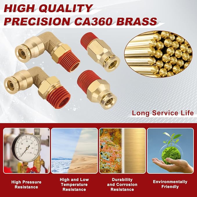 40PCS Straight & Elbow Brass Air Fittings Kit, 1/4" Tube x 1/8" & 1/4" NPT | - Image 2