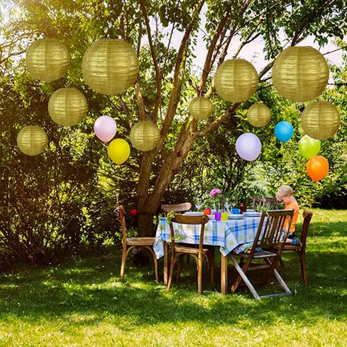 BEISHIDA Gold Paper Lanterns 10Pcs 4/6/8/10/12 Inch Round Chinese Lamp | Paper - Image 4