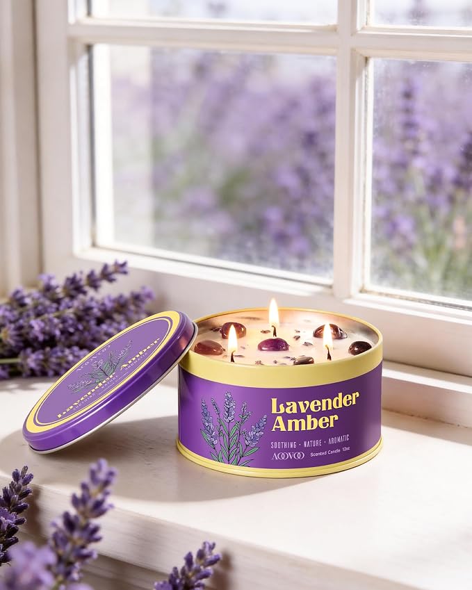 AOOVOO Lavender Amber Candles for Relaxation - Image 2