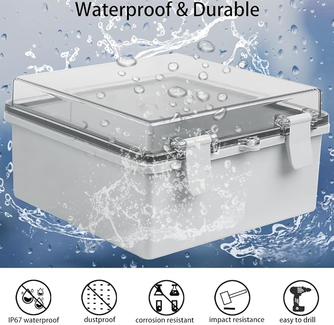 Junction Box, Hinged Grey Clear Cover IP67 Waterproof ABS Project Box - Image 2