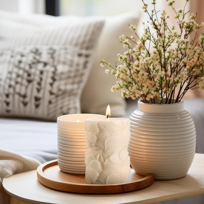 Threlaco Ribbed Pillar Candle Decorative Candles Sculptured Pillar Candle 3.8 x - Image 4