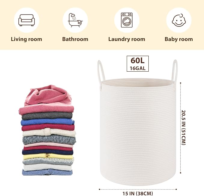 OIAHOMY 60L Nursery Hamper Laundry Basket Laundry Hamper White | collapsible - Image 2