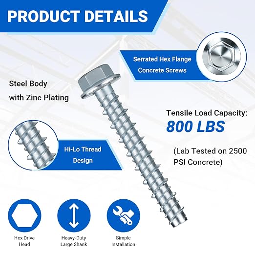 10PCS 1/4" × 2" Heavy Duty Masonry Screws - Image 3