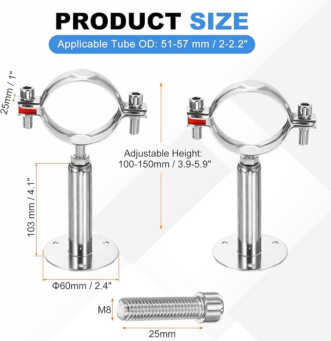 HARFINGTON 2 Set Wall Mount Ceiling Mount Pipe Supports 304 Stainless Steel - Image 2