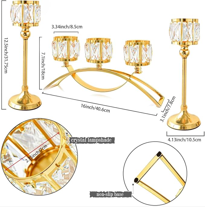 3 Arms Crystal Bowl Tealight Candelabra Votive Candle Stand, Wedding - Image 3