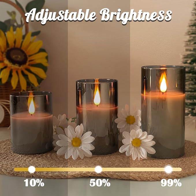 LEDHOLYT Rechargeable Flameless Grey Glass Candles–Gifts - Image 2