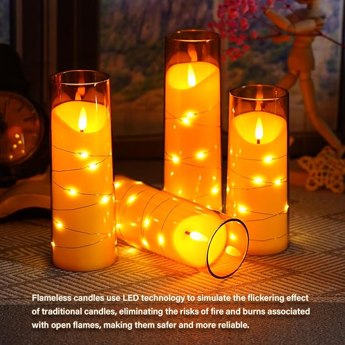 Eebuss Flameless Candles with Embedded Star String, Battery Operated LED Pillar - Image 4