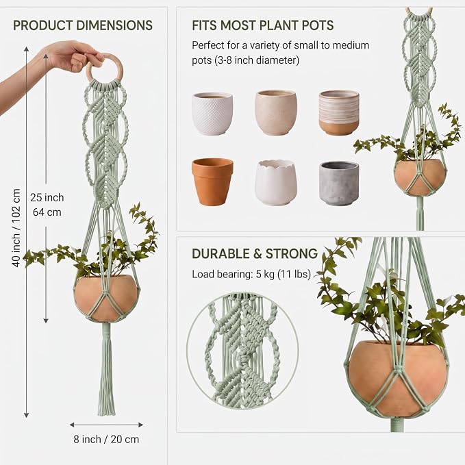 Shappy 1 Pack Boho Macrame Plant Hanger - Image 2