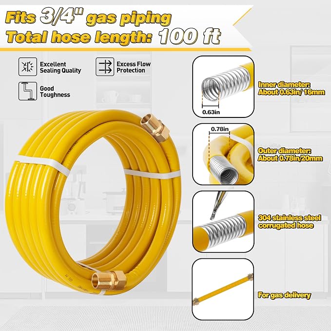 100Ft 3/4" CSST Gas Line, Flexible Stainless Steel Tubing Pipe | Anti-Cracking - Image 2