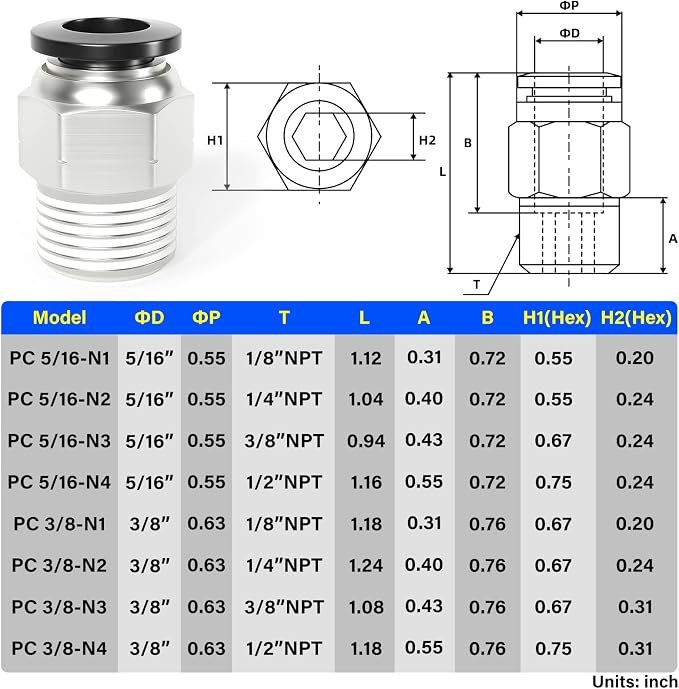 TAILONZ PNEUMATIC Male Straight 3/8 Inch Tube OD x 3/8 Inch NPT Thread Push to - Image 2